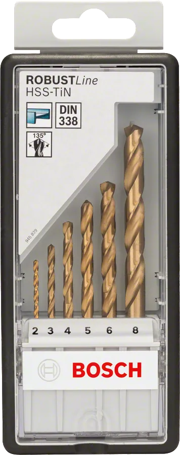 Juego de 6 brocas para metal HSS-TiN de Bosch , de 2 a 8 mm.